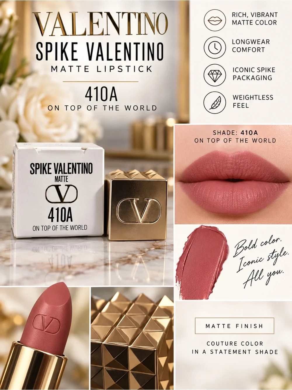 Valentino Spike Valentino Matte Lipstick 410A On Top of the World